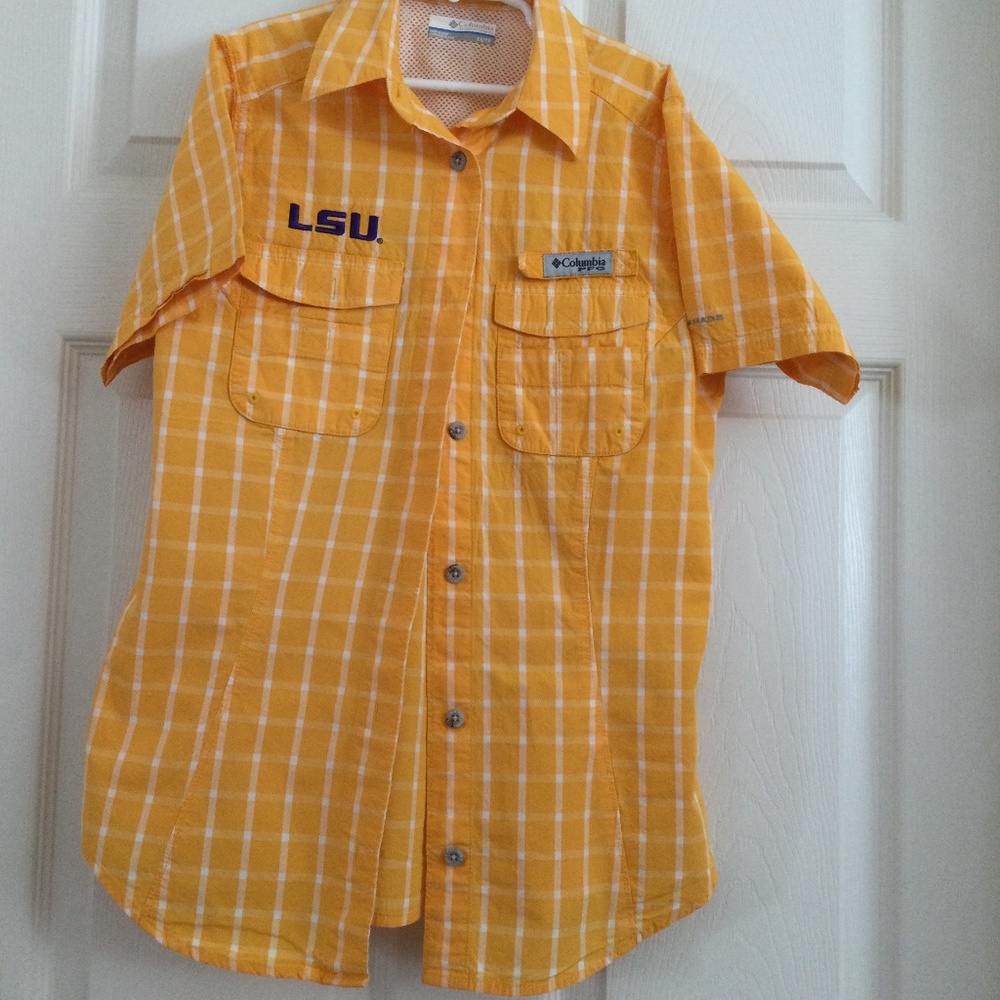 Youth LSU Purple and Gold Columbia Shirt, Size XS.